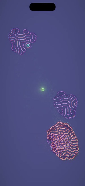Drift mode — calm coral colonies drifting across a violet field.
